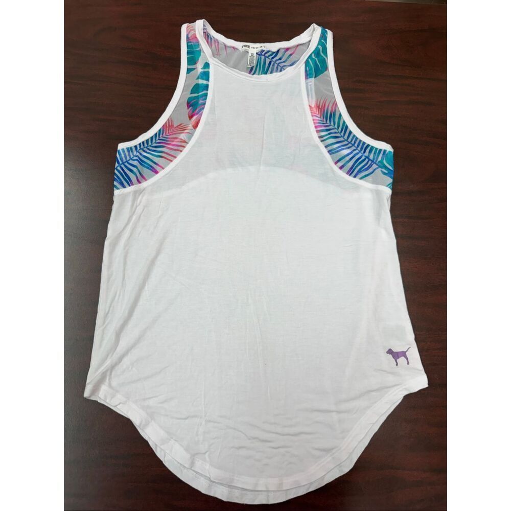 PINK Victoria’s Secret White and Tropical Print Super Soft Tank Top Size Small